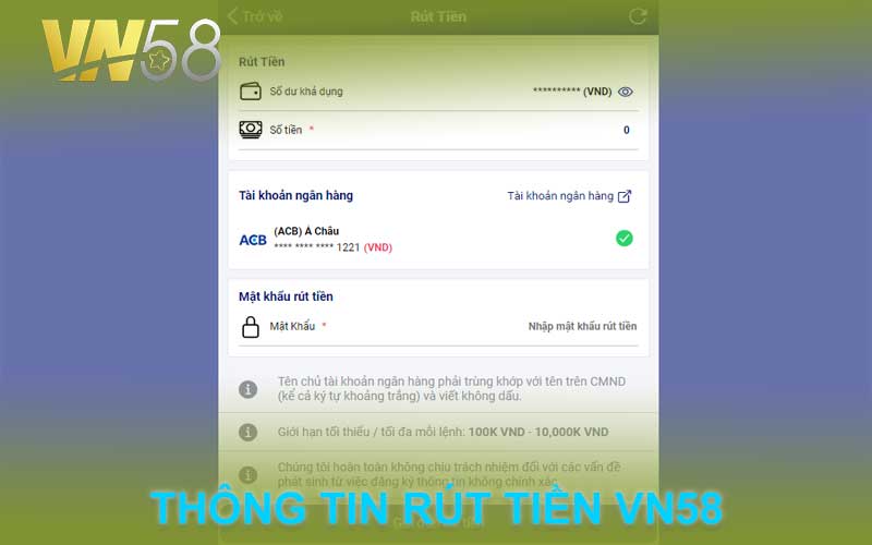 THÔNG TIN RÚT TIỀN VN58